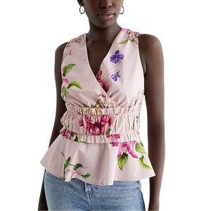 Express Floral V-neck Ruffle Peplum Top Women’s Size XL Pleated Sleeveless